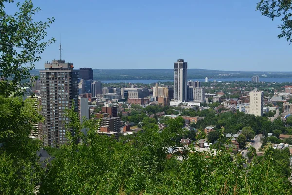 View Downtown Hamilton Some High Rises Park Foreground Lake Ontario — Stock Photo, Image