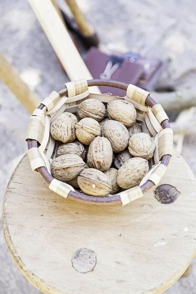 Ořechy Koši Detaily Syrových Oříšcích Jídlo Zdravé Zdravé Jídlo — Stock fotografie