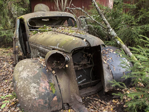 Coche Destrozado Desguace Bilskrot Lado Sueco Frontera Noruega — Foto de Stock