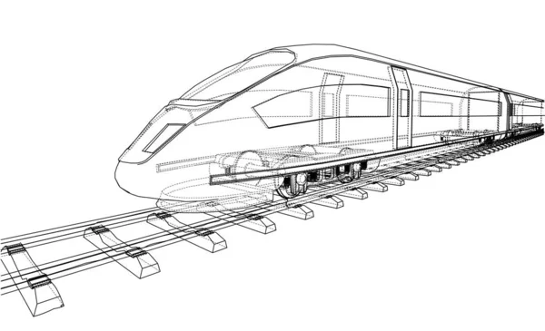 Moderno Concetto Treno Velocità Illustrazione Stile Wire Frame — Foto Stock