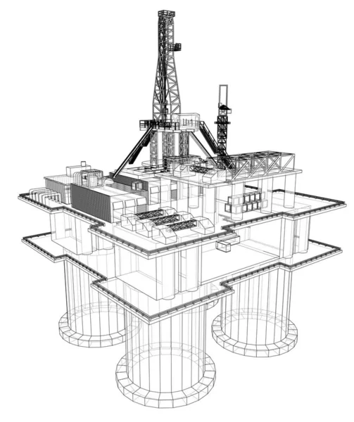 Concepto Plataforma Perforación Plataformas Petrolíferas Alta Mar Ilustración Estilo Marco —  Fotos de Stock