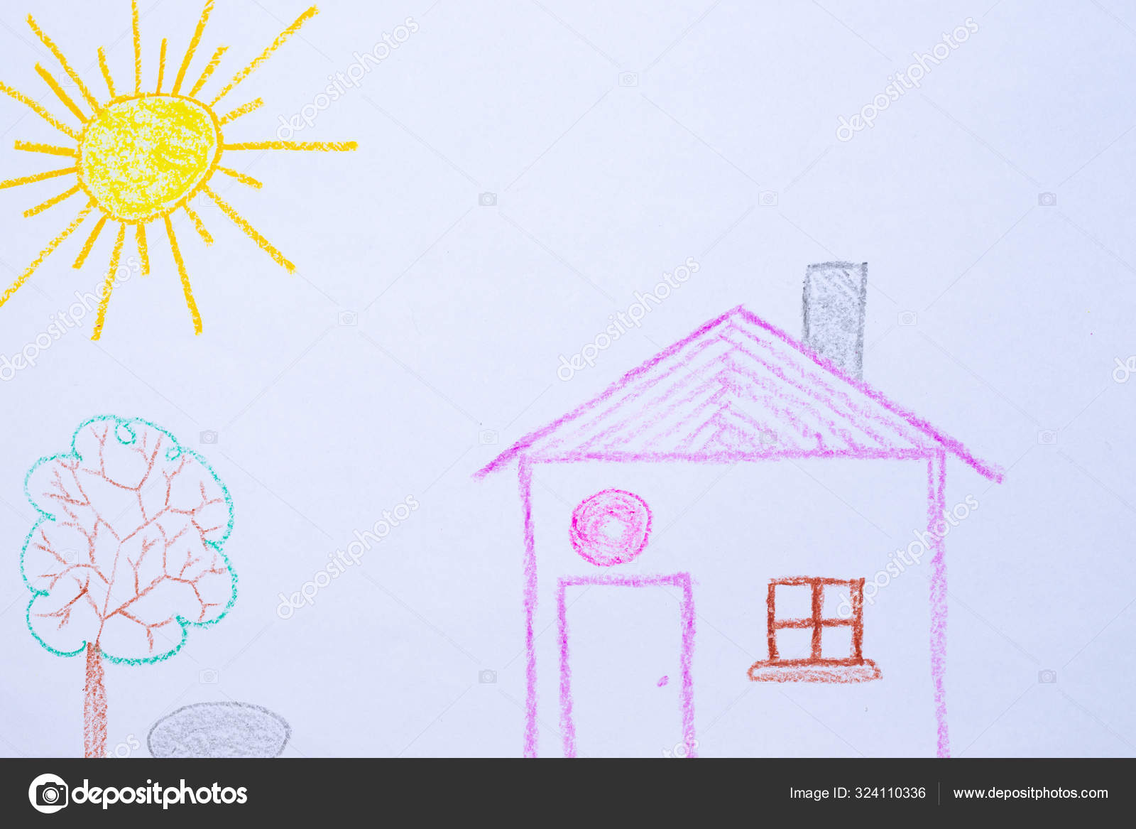 Drawing Children Blue House Mountain Flower Stock Illustration 1259970766 |  Shutterstock