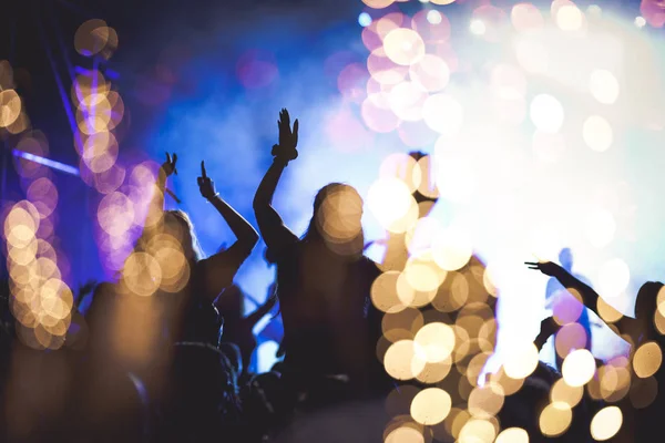 Crowd Watching Fireworks New Year Celebrations Abstract Holiday Background — Stock Photo, Image