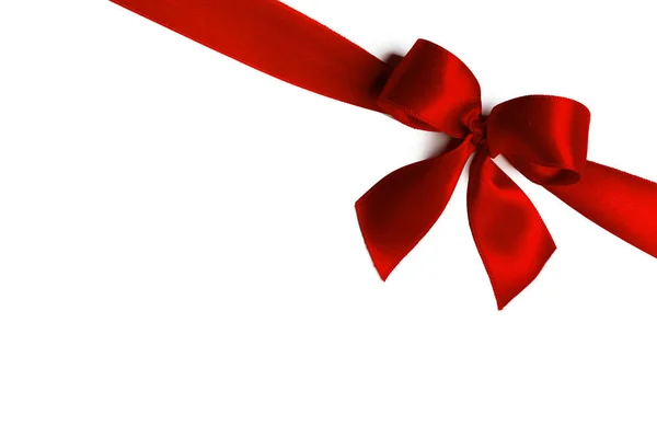 Shiny Red Satin Ribbon Bow Isolated White Background Holiday Gift — Stock Photo, Image