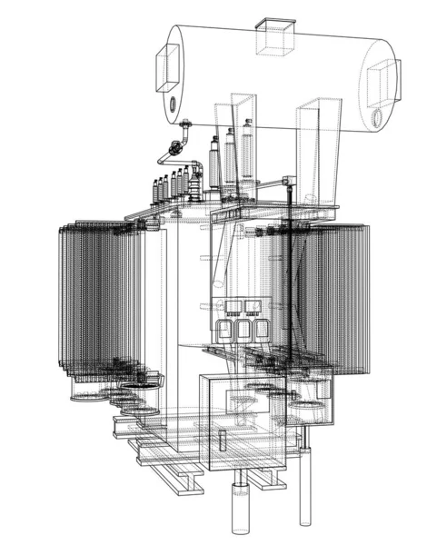 Koncepcja Transformatora Wysokiego Napięcia Ilustracja Styl Druciany — Zdjęcie stockowe