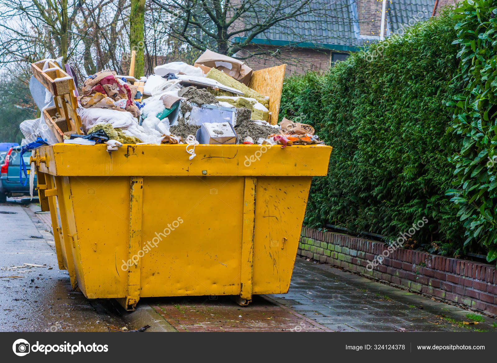 Massive Container Full Bulky Waste Pile Garbage Recycling Concept Stock