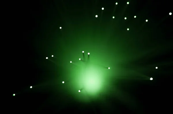 Abstract Style Capturing Ends Green Illuminated Fibre Optic Strands Black — Stock Photo, Image