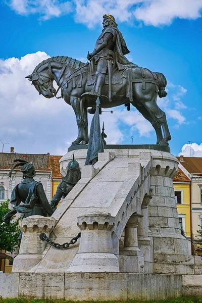 Estatua Del Rey Matthias Corvin Cluj Napoca Rumania — Foto de Stock