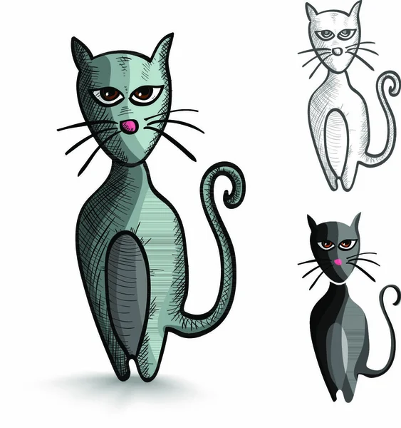 Güzel Siyah Kedi Yavrusu Vektör Çizimi Beyaz Arkaplanda Izole — Stok