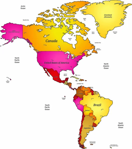 北アメリカとラテンアメリカの地図 ベクターイラスト — ストックベクタ