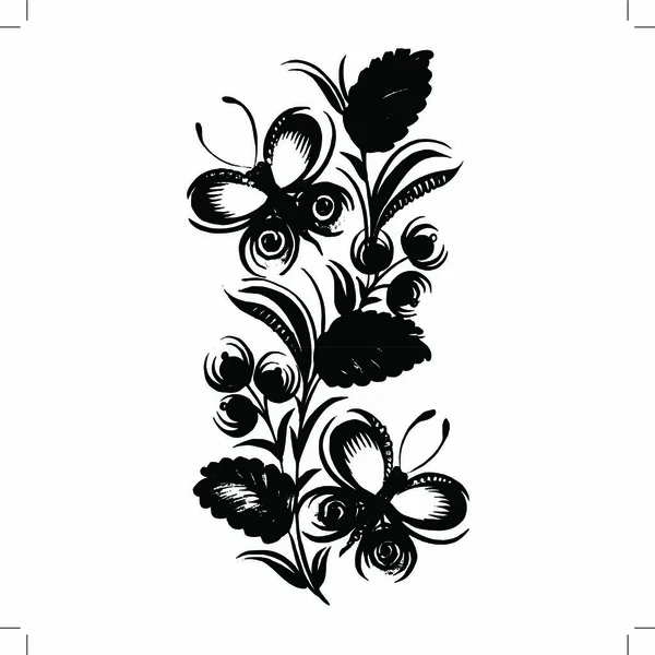 Dessin Main Ornemental Silhouette Noire Dans Style Grunge — Image vectorielle