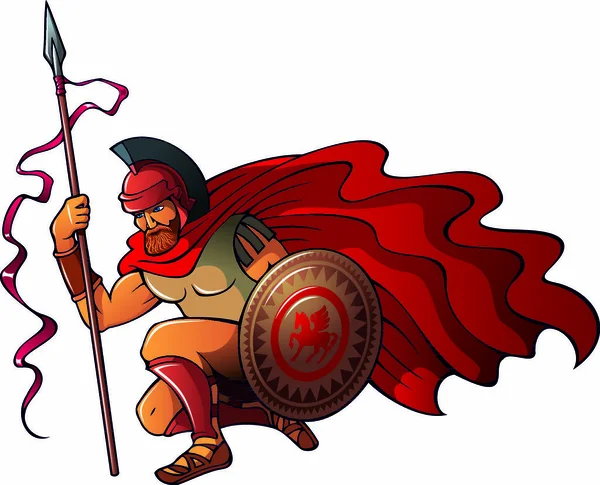 Guerrero Griego Espartano Sosteniendo Lanza Escudo Ilustración Vectorial — Vector de stock