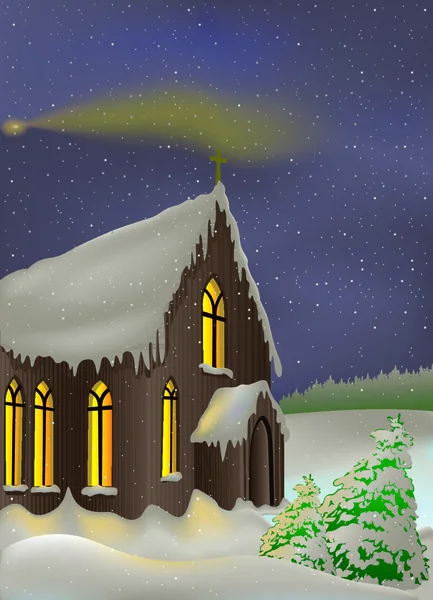 Снежная Церковь Цветное Рождество Вектор — стоковый вектор