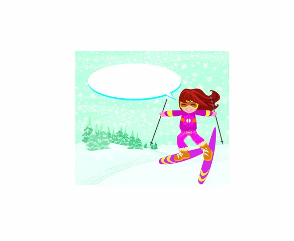 Chica Con Esquís Ilustración Vectorial — Vector de stock