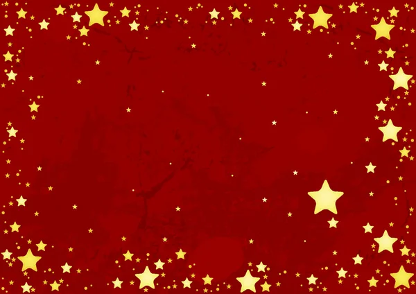 Χρυσά Αστέρια Και Κόκκινο Φόντο Grunge Έγχρωμη Αφηρημένη Εικονογράφηση Διάνυσμα — Διανυσματικό Αρχείο