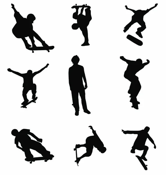 Många Skateboarder Vektor Illustration — Stock vektor