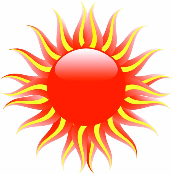 Reflexní Červené Horké Slunce Oranžovými Žlutými Paprsky Gradientu — Stockový vektor