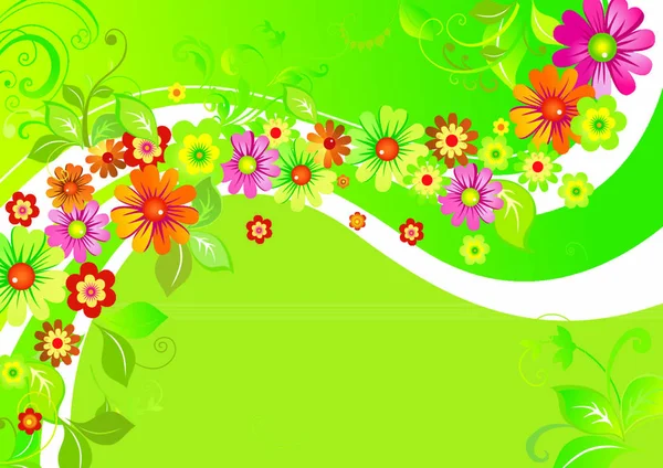 Λουλούδια Κατά Των Φυσικών Χόρτων Και Ένα Λευκό Κύμα — Διανυσματικό Αρχείο