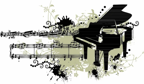 Ilustração Vetorial Piano Grunge Com Notas Lascas Tinta — Vetor de Stock
