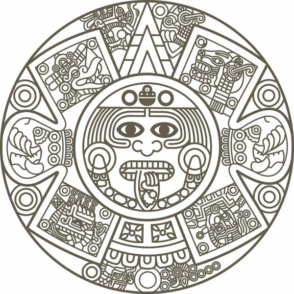 Stiliserade Aztec Kalender Guld Färg Vektor Illustration — Stock vektor