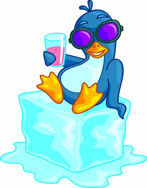 Lindo Pingüino Vector Con Gafas Sol Relajándose Bloque Hielo Disfrutando — Vector de stock
