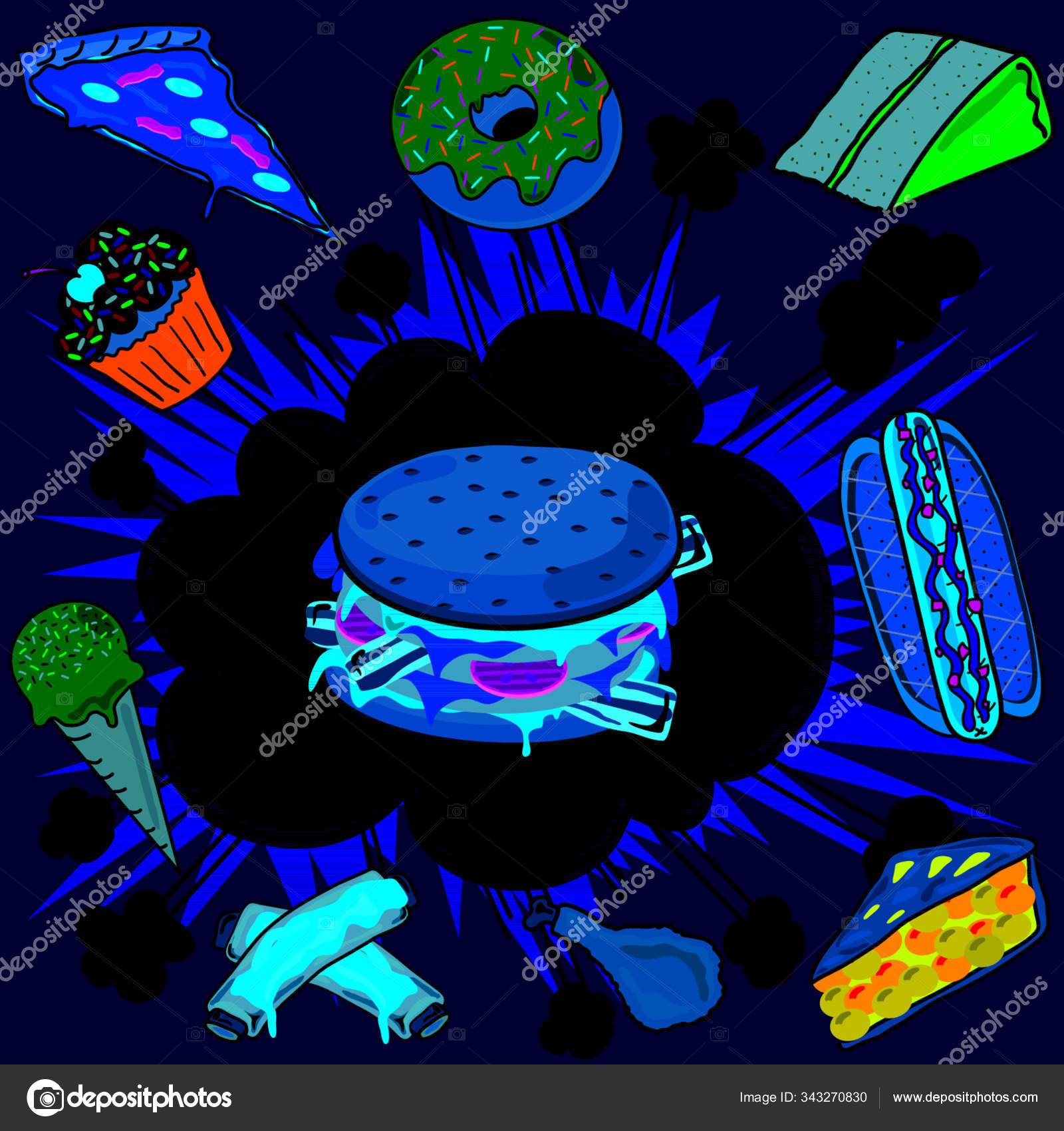 Junk Food Explosion Done Comic Book Style Stock Vector by ©YAYImages 343270830