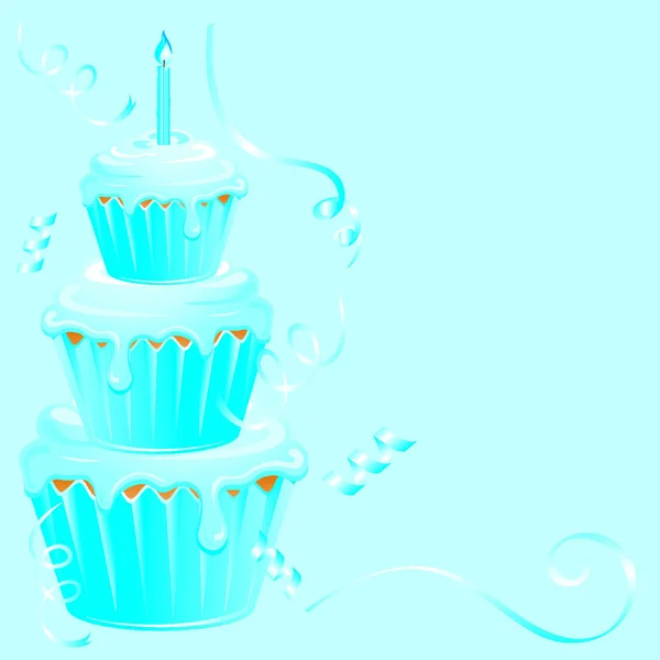 この青い誕生日カップケーキは新生児の男の子に最適です — ストックベクタ