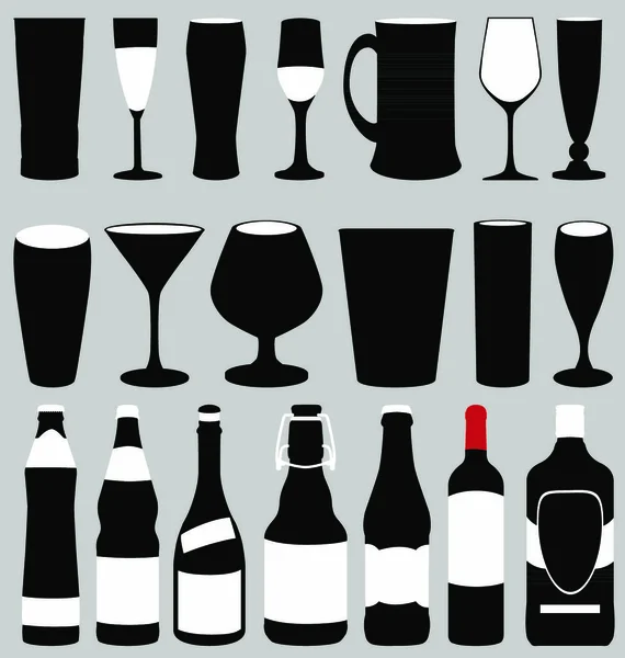 Πολλά Διαφορετικά Ποτήρια Και Μπουκάλια — Διανυσματικό Αρχείο
