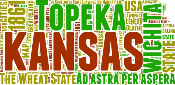 Kansas Stati Uniti Mappa Vettoriale Tag Cloud Illustratio — Vettoriale Stock