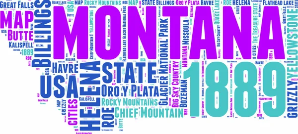 Montana Mapa Estatal Vector Etiqueta Nube Ilustración — Vector de stock