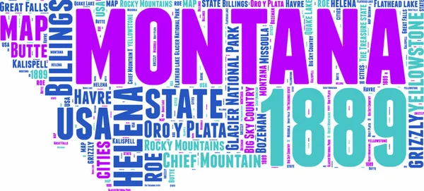 Montana Stati Uniti America Mappa Vettoriale Tag Cloud Illustrazione — Vettoriale Stock