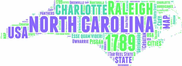 North Carolina Verenigde Staten Staat Kaart Vector Tag Cloud Illustratie — Stockvector