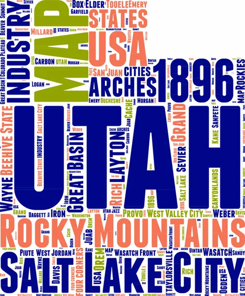 Utah Usa State Tag Cloud Map Shape Vector Illustration — 스톡 벡터