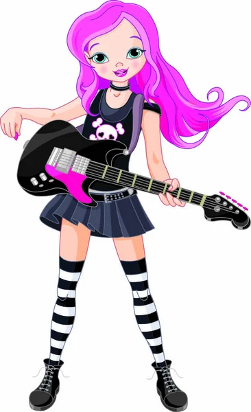 Cool Rock Estrela Menina Tocando Guitarra — Vetor de Stock