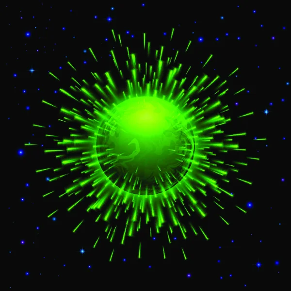 Ruimte Achtergrond Met Barstende Groene Planeet Het Universum — Stockvector