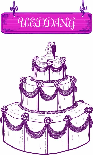 Gâteau Mariage Illustration Dessinée Main — Image vectorielle