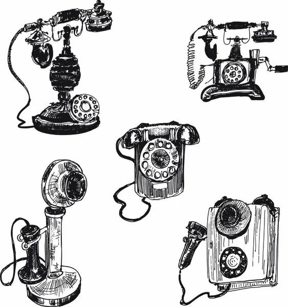 Παλιό Παλιό Τηλέφωνο Σύνολο Ζωγραφισμένων Στο Χέρι Εικονογραφήσεων — Διανυσματικό Αρχείο