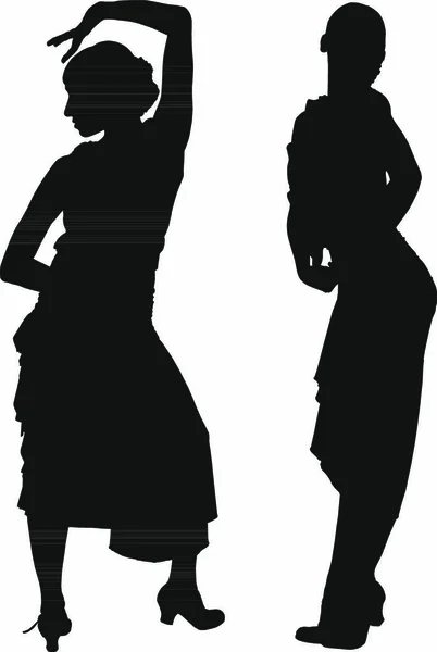 Deux Silhouettes Noires Danseuse Flamenco Féminine Sur Fond Blanc Pour — Image vectorielle