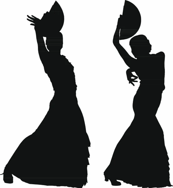 Deux Silhouettes Noires Danseuse Flamenco Féminine Sur Fond Blanc Pour — Image vectorielle