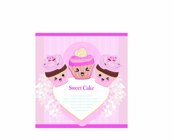 Leuke Cupcakes Kaart Vector Illustratie — Stockvector