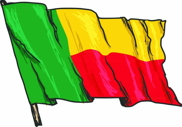 Dessin Main Croquis Illustration Drapeau Bénin — Image vectorielle