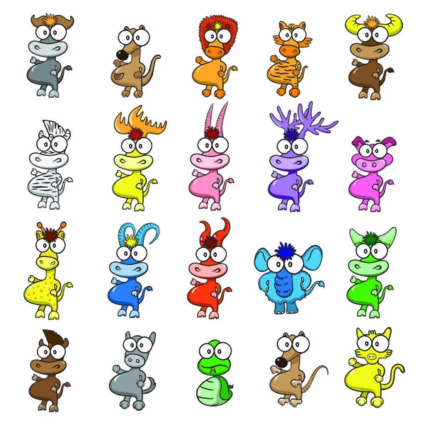 Ilustração Vetorial Diferentes Desenhos Animados Animais Selvagens —  Vetores de Stock
