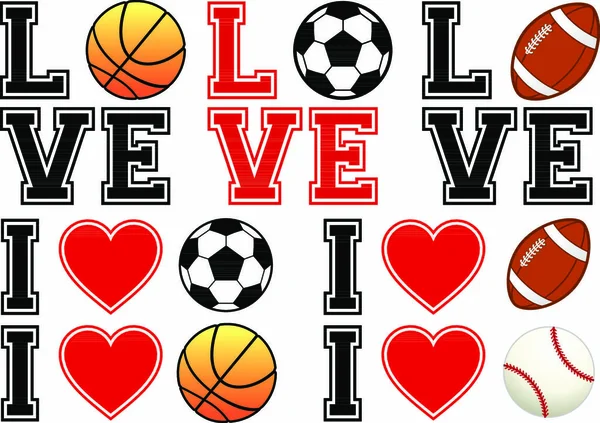 love sport, soccer ball, football, basketball, baseball, set of vector design elements