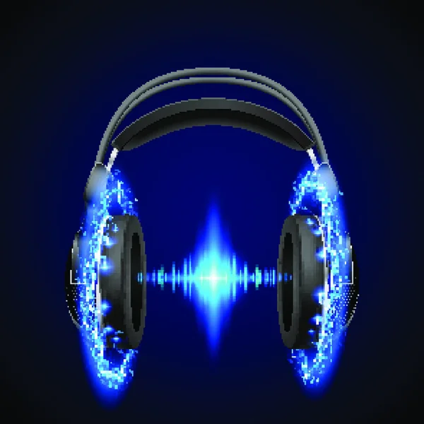 Навушники Синіх Спалахах Освітлення Блискучою Лінією Еквалайзера — стоковий вектор