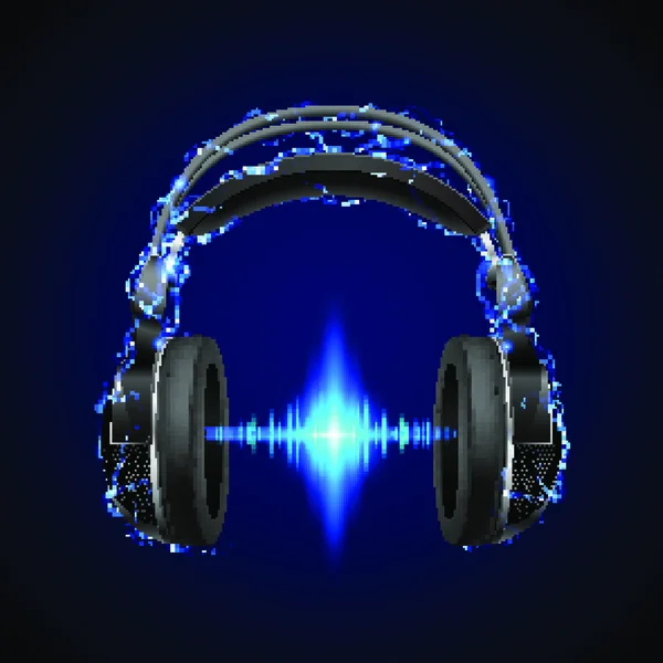 Навушники Синіх Спалахах Освітлення Яскравою Лінією Еквалайзера — стоковий вектор