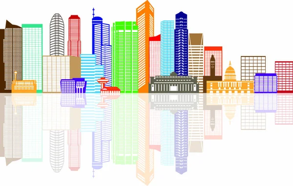 Singapour City Skyline Silhouette Contour Panorama Couleur Avec Réflexion Isolé — Image vectorielle