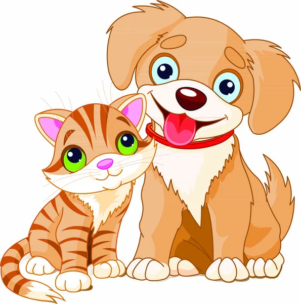 Cute Dog Cat Sitting — Stock Vector