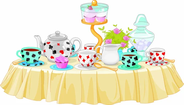 Wonderland Tea Party Decorated Table — Stock Vector