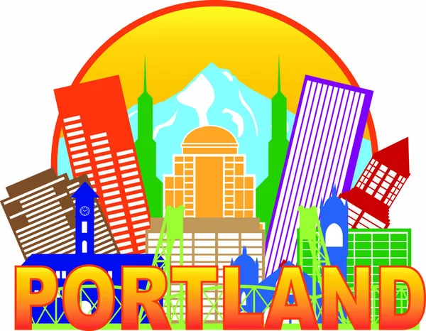 Portland Oregon Silueta Obrysu City Skyline Downtown Circle Color Text — Stockový vektor