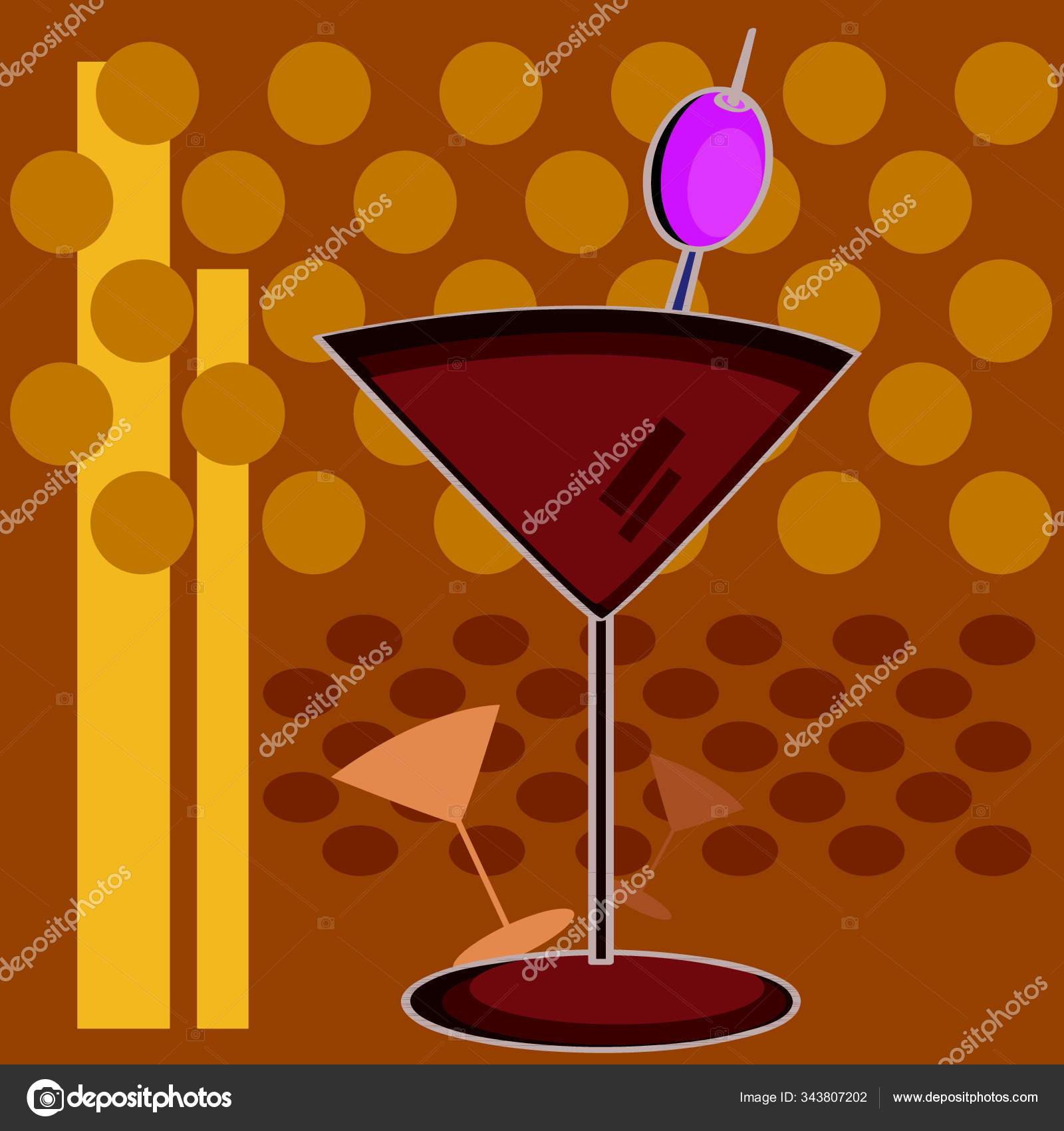 Stylized Cartoon Illustration Showing Cocktail Martini Glass Funky